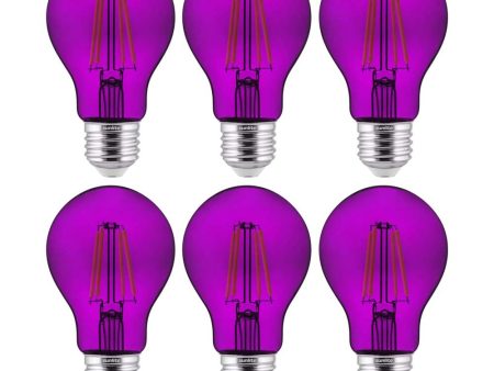 6Pk - Sunlite 4.5 Watts LED A19 Colored Purple Transparent Dimmable Light Bulb For Discount