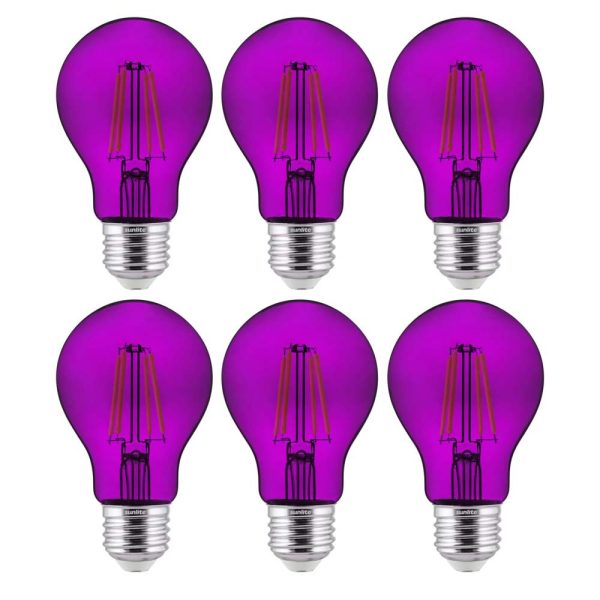 6Pk - Sunlite 4.5 Watts LED A19 Colored Purple Transparent Dimmable Light Bulb For Discount