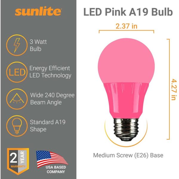 6Pk - Sunlite 4.5 Watts LED A19 Colored Red Transparent Dimmable Light Bulb For Sale