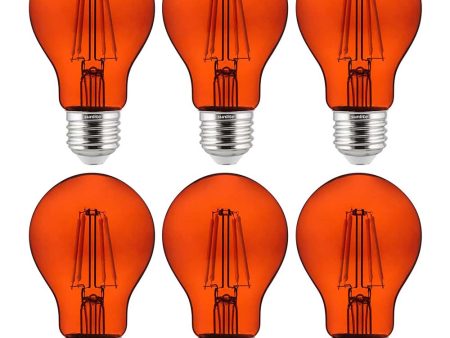 6Pk - Sunlite 4.5 Watts LED A19 Colored Orange Transparent Dimmable Light Bulb Cheap