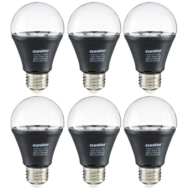 6Pk - 2 watts LED A19 Medium Base E26 Blacklight UV Bulb Online