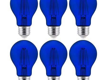 6Pk - Sunlite 4.5 Watts LED A19 Colored Blue Transparent Dimmable Light Bulb Online Sale