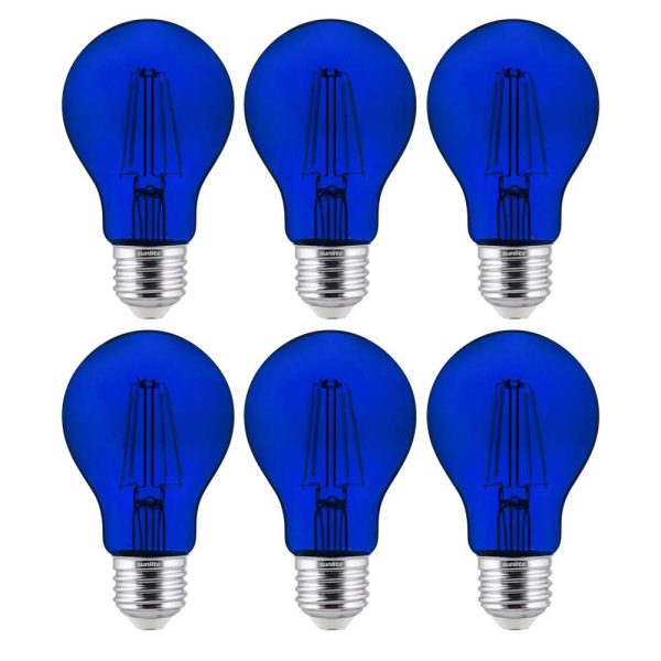 6Pk - Sunlite 4.5 Watts LED A19 Colored Blue Transparent Dimmable Light Bulb Online Sale