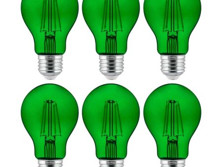 6Pk - Sunlite 4.5 Watts LED A19 Colored Green Transparent Dimmable Light Bulb Hot on Sale