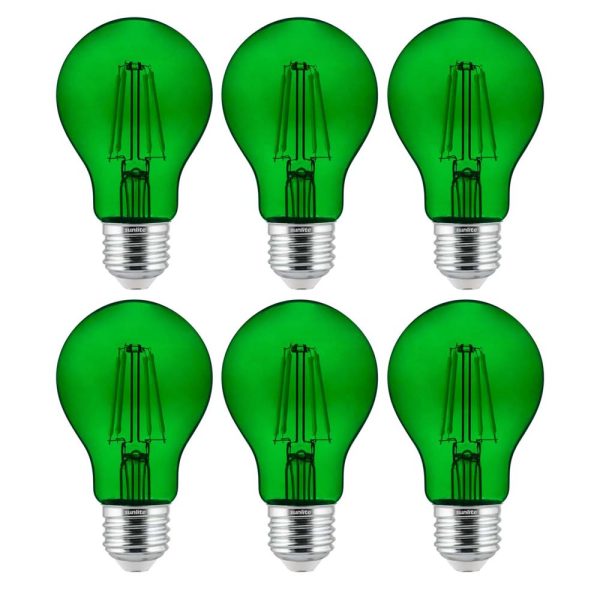 6Pk - Sunlite 4.5 Watts LED A19 Colored Green Transparent Dimmable Light Bulb Hot on Sale