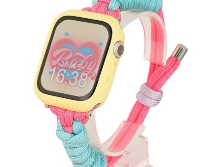 Nylon Braided Knot Wrist Strap - Green+Pink for 42mm 44mm Apple Watch Online now