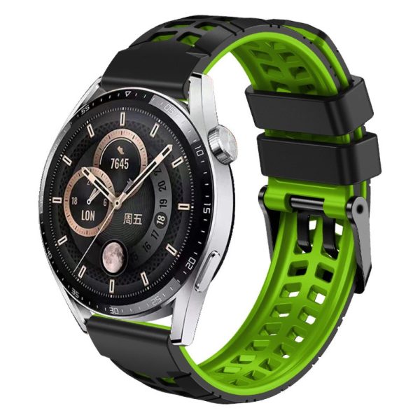 22mm Universal silicone textured strap - Black   Green Hot on Sale