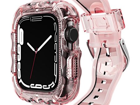 Soft TPU Wristbands with Case - Apple Watch Series 1-9 (42mm-45mm) - Transparent Pink Online Sale