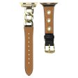 Cow Leather Watch Band for Apple Watch 41mm 40mm 38mm - Black+Gold Buckle on Sale