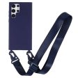 Thin TPU case with a matte finish and adjustable strap for Samsung Galaxy S22 Ultra - Dark Blue Discount