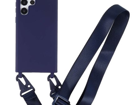 Thin TPU case with a matte finish and adjustable strap for Samsung Galaxy S22 Ultra - Dark Blue Discount