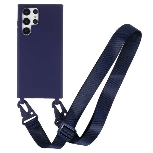 Thin TPU case with a matte finish and adjustable strap for Samsung Galaxy S22 Ultra - Dark Blue Discount