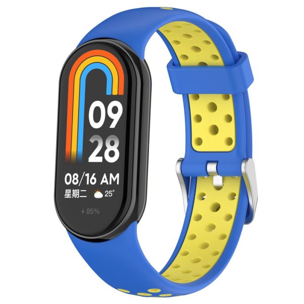 Xiaomi Smart Band 8 Watch Straps Dual-Colors Flexible Band with Stainless Steel Connector - Blue+Yellow Supply