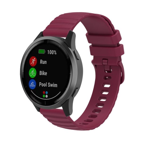 18mm wave grain style silicone watch strap for Garmin watch - Wine Red Sale