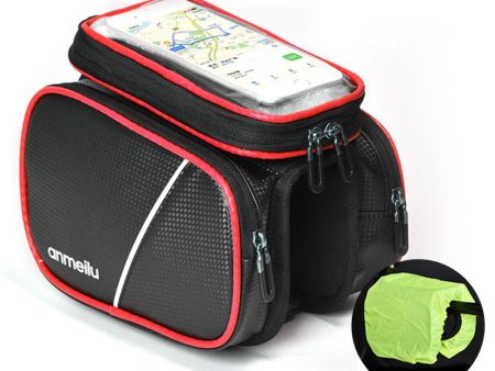 ANMEILU waterproof bike bag mount with rainproof cover - Black   Red Online Sale