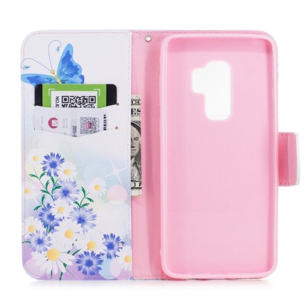 Samsung Galaxy S9 Plus pattern printing leather case - Blue Butterfly and Daisy on Sale