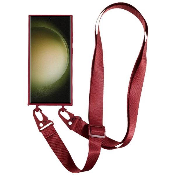 Thin TPU case with a matte finish and adjustable strap for Samsung Galaxy S23 Ultra - Wine Red Discount