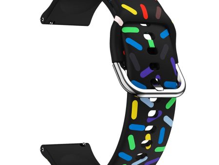 20mm Universal colorful pattern style silicone strap with black buckle - Black Rainbow For Discount