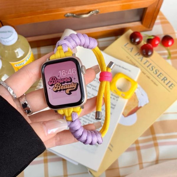 Nylon Braided Knot Adjustable Band - Purple+Yellow for Apple Watch 41mm 40mm 38mm For Cheap