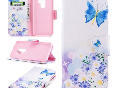 Samsung Galaxy S9 Plus pattern printing leather case - Blue Butterfly and Daisy on Sale