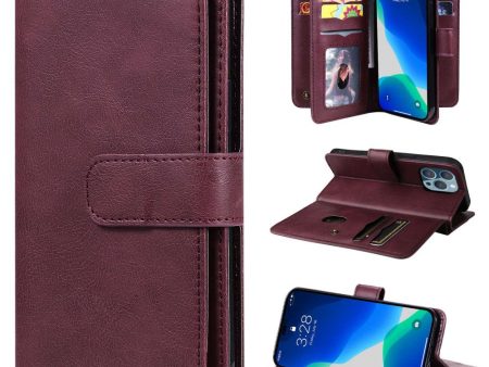 10-slot wallet case for iPhone 14 Pro Max - Wine Red For Discount