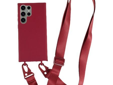 Thin TPU case with a matte finish and adjustable strap for Samsung Galaxy S23 Ultra - Wine Red Discount