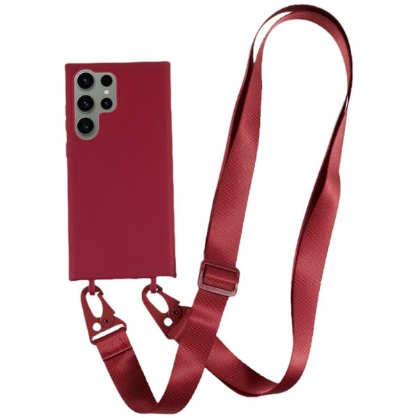 Thin TPU case with a matte finish and adjustable strap for Samsung Galaxy S23 Ultra - Wine Red Discount