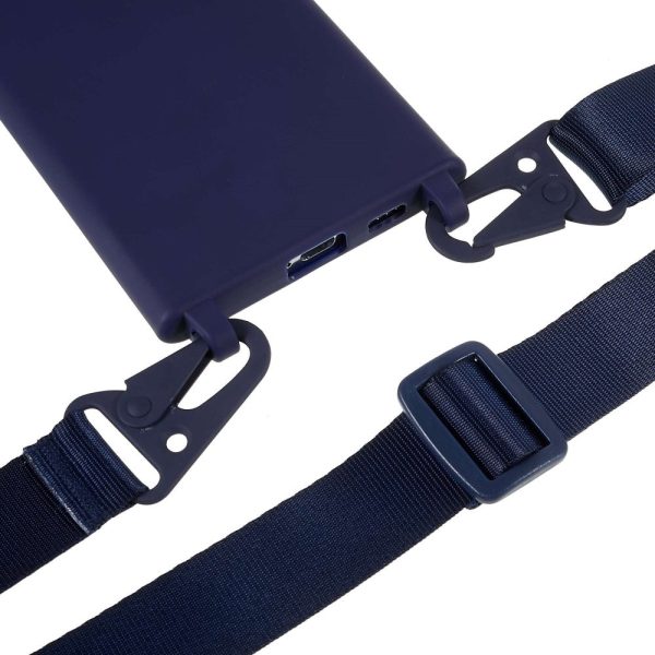 Thin TPU case with a matte finish and adjustable strap for Samsung Galaxy S22 Ultra - Dark Blue Discount