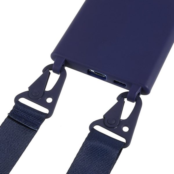 Thin TPU case with a matte finish and adjustable strap for Samsung Galaxy S22 Ultra - Dark Blue Discount