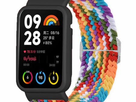 Xiaomi Smart Band 8 Pro Watch Bands Braided Nylon Strap with Watch Case - Rainbow+Black Shell For Cheap