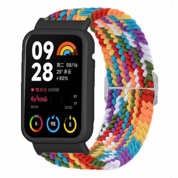 Xiaomi Smart Band 8 Pro Watch Bands Braided Nylon Strap with Watch Case - Rainbow+Black Shell For Cheap