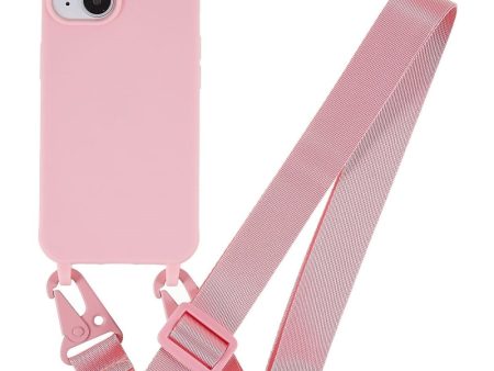 Thin TPU case with a matte finish and adjustable strap for iPhone 15 - Pink Hot on Sale