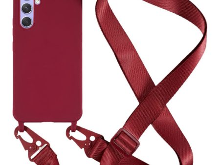 Thin flexible Samsung Galaxy A15 case with a matte finish and adjustable strap - Wine Red For Discount