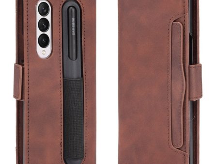 Modern-styled leather wallet case for Samsung Galaxy Z Fold3 5G - Brown on Sale