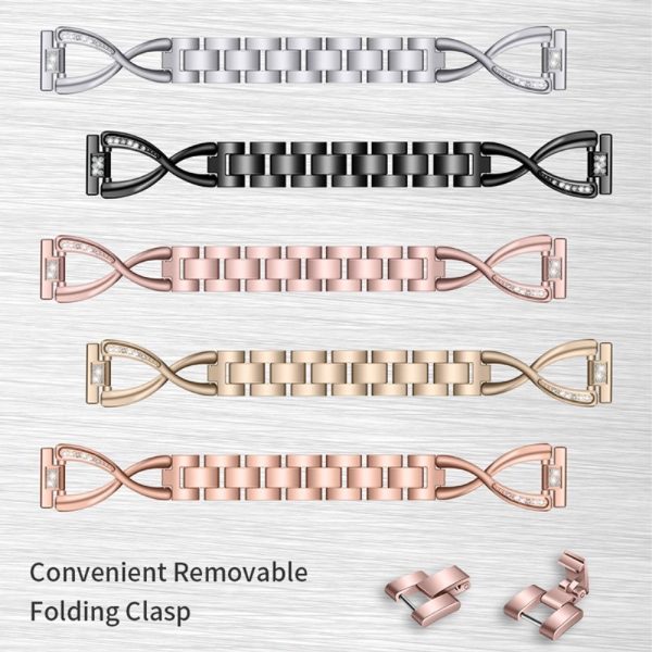 18mm X-Shape rhinestone décor watch strap for Fossil Gen 6   Gen 5E 42mm - Rose Gold For Sale