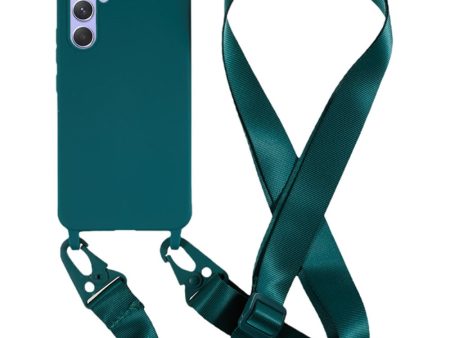 Thin flexible Samsung Galaxy A55 case with a matte finish and adjustable strap - Dark Green For Sale