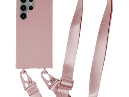 Thin flexible Samsung Galaxy S24 Ultra case with a matte finish and adjustable strap - Deep Pink Hot on Sale