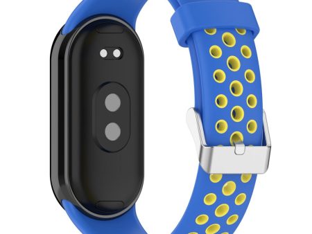 Xiaomi Smart Band 8 Watch Straps Dual-Colors Flexible Band with Stainless Steel Connector - Blue+Yellow Supply