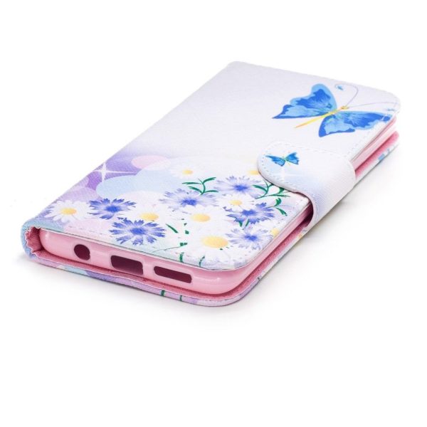 Samsung Galaxy S9 Plus pattern printing leather case - Blue Butterfly and Daisy on Sale