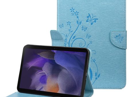 Samsung Galaxy Tab A8 10.5 (2021) butterfly flower imprinted leather case - Blue Online Sale