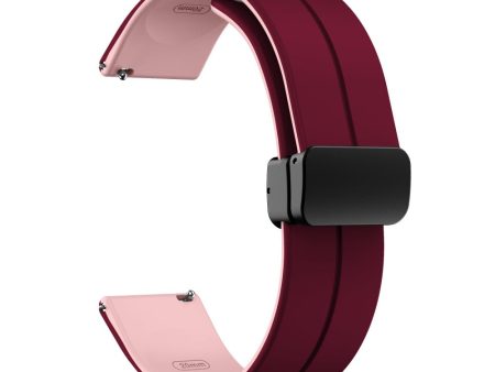 20mm Universal dual color silicone strap in black buckle - Wine Red   Pink Online now