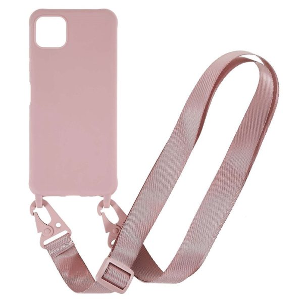 Thin TPU case with a matte finish and adjustable strap for Samsung Galaxy A22 5G - Deep Pink Online now