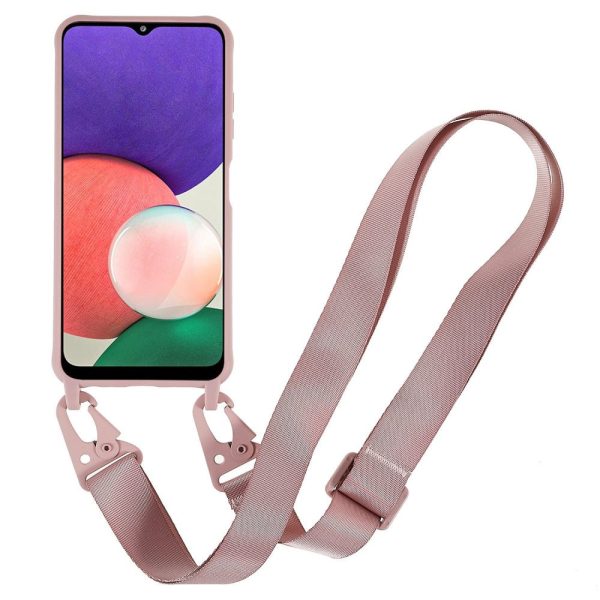 Thin TPU case with a matte finish and adjustable strap for Samsung Galaxy A22 5G - Deep Pink Online now