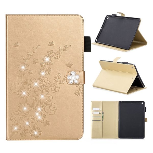 iPad 10.2 (2019) imprint flower brilliant leather flip case - Gold Online