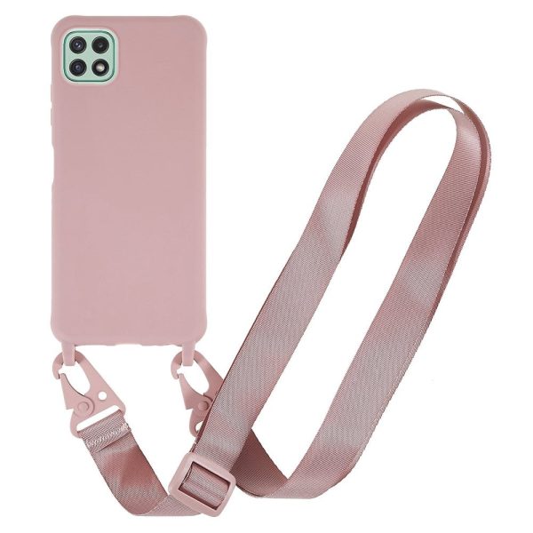 Thin TPU case with a matte finish and adjustable strap for Samsung Galaxy A22 5G - Deep Pink Online now