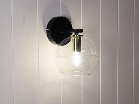 Reno Indoor Wall Light in Black with Clear Glass Online Sale