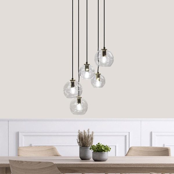 Reno.5 Pendant Light 5Lt in Black Clear Glass Fashion