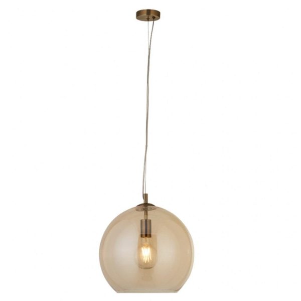 Maxi Globe Pendant Light in Antique Brass Amber Glass Sale